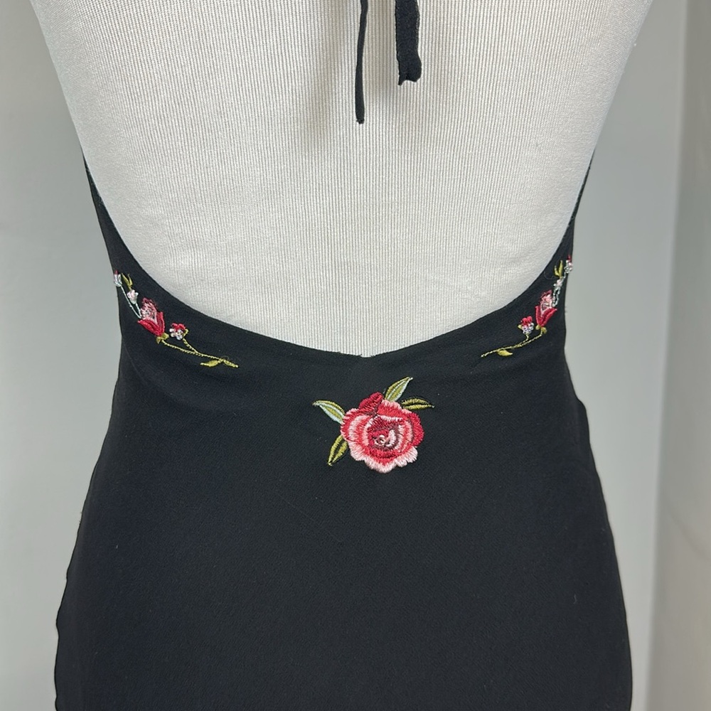 Vintage Betsey Johnson 100% Silk Rose Embroidered Halter Slip Dress Sz 4 - Picture 7 of 13